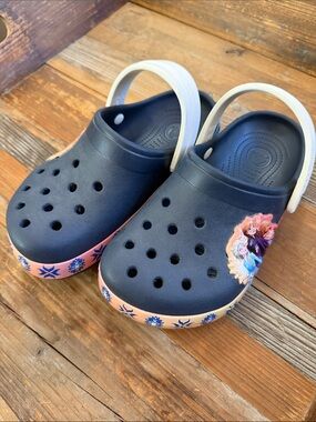 CROCS Kids Navy Clogs with Pink Trim and Frozen Character